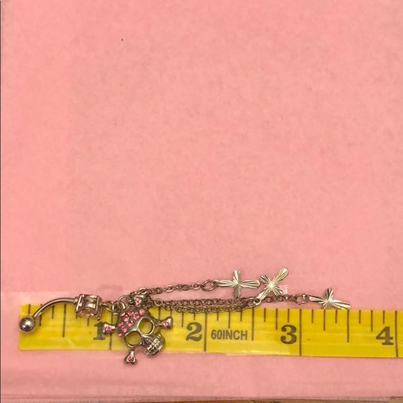 ❤️ Stainless steel skull belly ring with drop down - Picture 7 of 7